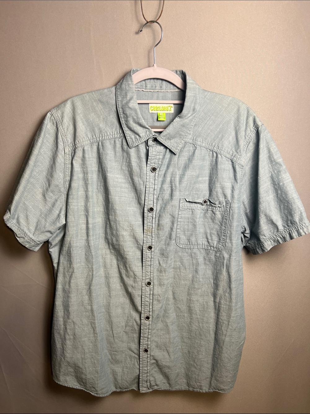 Casual Short-Sleeve Button-Down Shirt - Sage Green